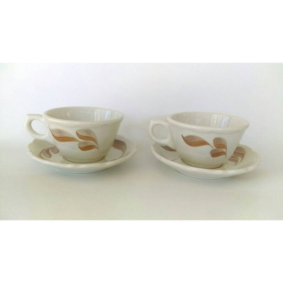 Vintage Syracuse China 2 Cups and Saucers 60s Winthrop Shape Coffee Restaurant - Picture 6 of 6